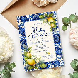 blauw Tegel geel citroenen Baby shower Kaart