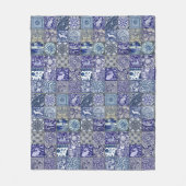 Blauw Tegel Patroon  Dier Bloemen Konijn Fleece Deken (Voorkant)