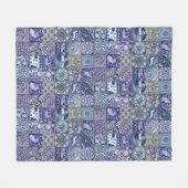 Blauw Tegel Patroon  Dier Bloemen Konijn Fleece Deken (Voorkant (Horizontaal))