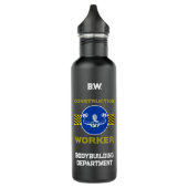 Blauw Teken Bouwvakker Vrouw Bodybuilder Waterfles (Links)