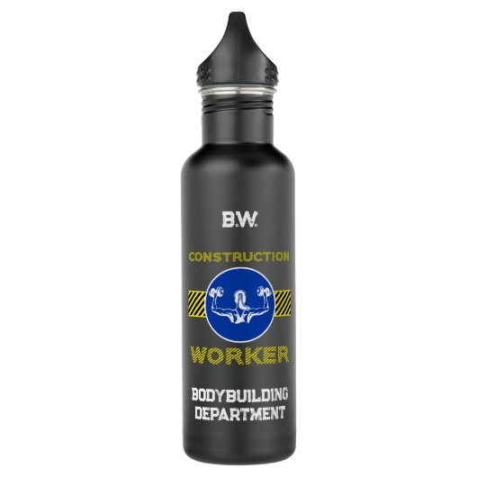 Blauw Teken Bouwvakker Vrouw Bodybuilder Waterfles (Links)
