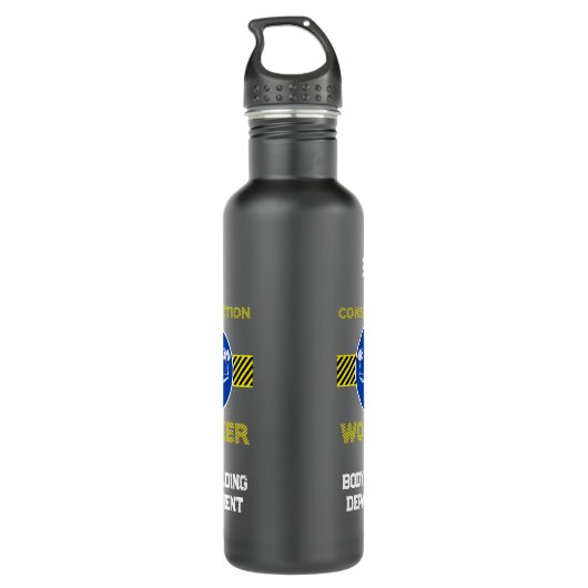 Blauw Teken Bouwvakker Vrouw Bodybuilder Waterfles (Achterkant)