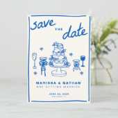 Blauw Tekenen Samen Trouwen Met Foto Save The Date (Staand voorkant)