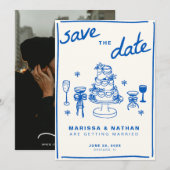 Blauw Tekenen Samen Trouwen Met Foto Save The Date (Voorkant / Achterkant)
