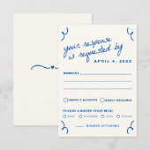 Blauw Tekenen Samen Trouwen RSVP Kaartje (Voorkant / Achterkant)