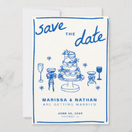 Blauw Tekenen Samen Trouwen Save The Date