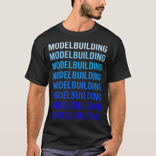 Blauw Tekst Model Bouwen T-shirt (Voorkant)
