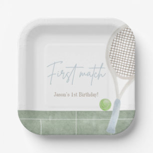 Blauw tennis eerste verjaardag jongetje preppy kla papieren bordje