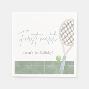 Blauw tennis eerste verjaardag jongetje preppy kla servet