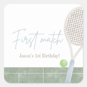 Blauw tennis eerste verjaardag preppy klassiek fee vierkante sticker