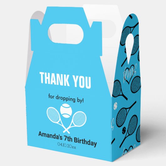 🎾 💙🤍 Blauw Tennisfeest, aanpasbaar Bedankdoosjes (Geopend)