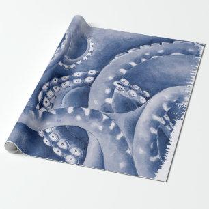 Blauw tentakelzwart-wit cadeaupapier