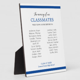 Blauw ter nagedachtenis van onze klasgenoten klass fotoplaat