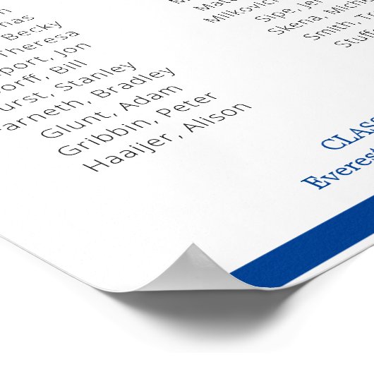 Blauw ter nagedachtenis van onze klasgenoten reüni poster (Hoek)