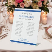 Blauw ter nagedachtenis van onze klasgenoten reüni reclamebord met voetstuk