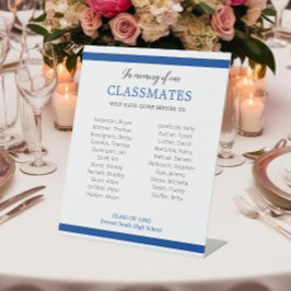 Blauw ter nagedachtenis van onze klasgenoten reüni reclamebord met voetstuk