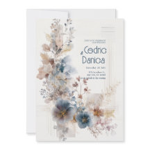 Blauw Terracotta Aquarel Goud Bloem Bruiloft