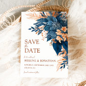 Blauw Terracotta Bloemrijke Elegante Trouwdag Save The Date