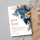 Blauw Terracotta Bloemrijke Elegante Trouwdag Save The Date