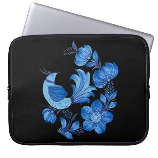 Blauw & Terracotta Bloemrijke Folk Art Laptophoes Laptop Sleeve