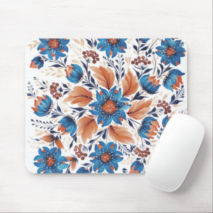 Blauw & Terracotta Bloemrijke Folk Art Muismat
