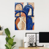Blauw Terracotta Boog Abstract Poster (Thuiskantoor)