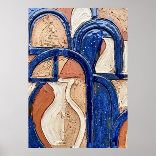 Blauw Terracotta Boog Abstract Poster (Voorkant)