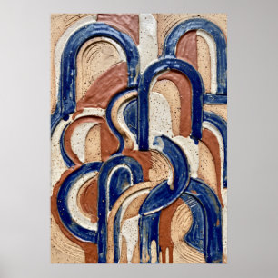 Blauw Terracotta Boog Patroon Poster