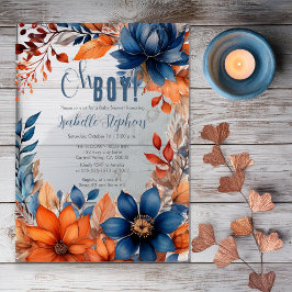 Blauw | Terracotta Oh Boy Herfst Floral Baby showe Acryl Uitnodigingen