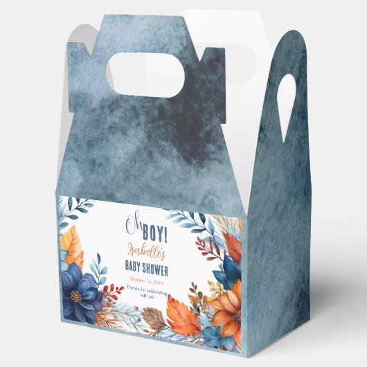 Blauw | Terracotta Oh Boy Herfst Floral Baby showe Bedankdoosjes (Geopend)