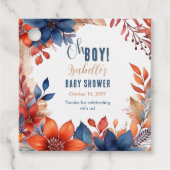 Blauw | Terracotta Oh Boy Herfst Floral Baby showe Bedankjes Labels (Voorkant)