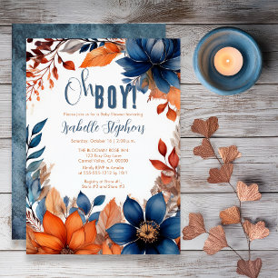 Blauw   Terracotta Oh Boy Herfst Floral Baby showe Kaart