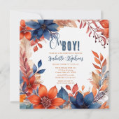 Blauw | Terracotta Oh Boy Herfst Floral Baby showe Kaart (Voorkant)