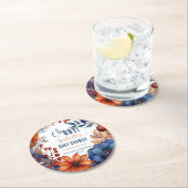 Blauw | Terracotta Oh Boy Herfst Floral Baby showe Ronde Kartonnen Onderzetter (Insitu)