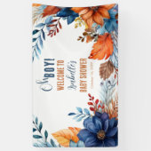 Blauw | Terracotta Oh Boy Herfst Floral Baby showe Spandoek (Verticaal)