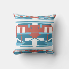 Blauw Terracotta Rood Wit Zuidwest Look Mozaïek Kussen