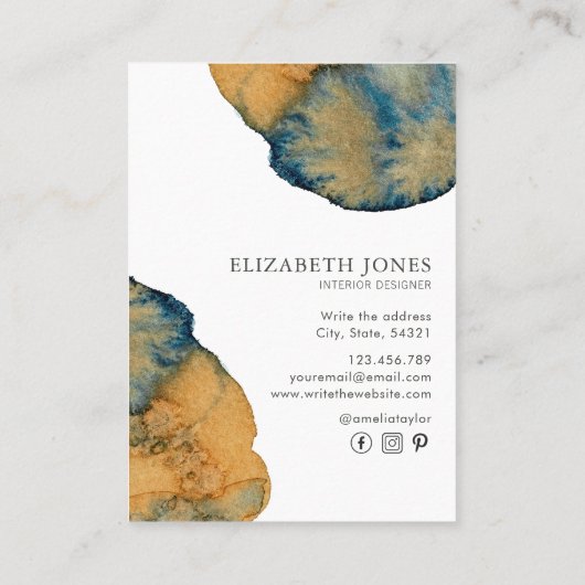 Blauw Terracotta Unieke geschilderde Waterverf Abs Visitekaartje (Achterkant)