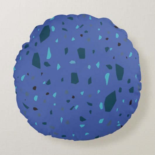 Blauw Terrazzo Design Aangepast Rond Kussen (Voorkant)