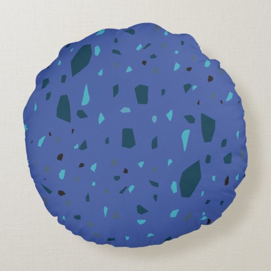 Blauw Terrazzo Design Aangepast Rond Kussen (Achterkant)