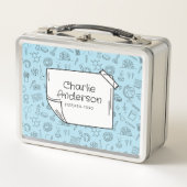 Blauw Terug naar School Iconen Lunchbox (Voorkant)