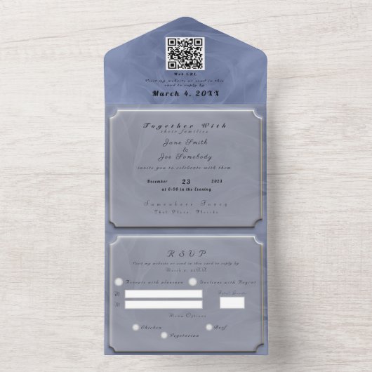 Blauw textiel, getextureerd afdrukken, elke kleur all in one uitnodiging (Binnen)