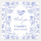 Blauw Thee Feest Bruiloft Bedankt Vierkante Sticker (Voorkant)