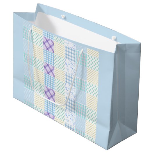 Blauw thema ruitpatroon groot cadeauzakje (Voorkant Gekanteld)