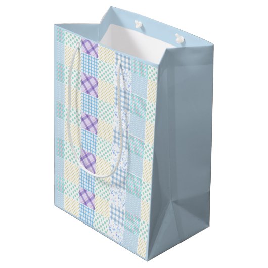 Blauw thema ruitpatroon medium cadeauzakje (Achterkant Gekanteld)