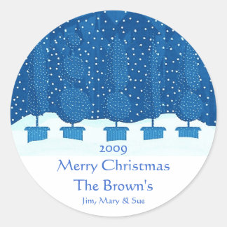 Blauw thema Vrolijk kerstfeest gepersonaliseerd wi Ronde Sticker