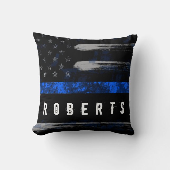 BLAUW Thin Line Disted Flag Name Pillow Kussen (Voorkant)