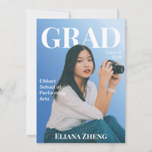 Blauw Tijdschrift Afstudeer Aankondigingskaart Kaart