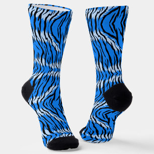 Blauw Tijger Dierenhuid Patroon Ontwerp  Sokken