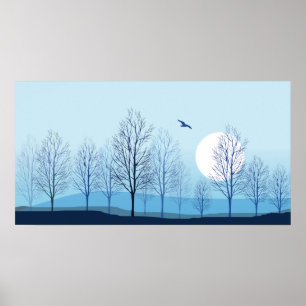 Blauw Tint Natuur Landschap Poster