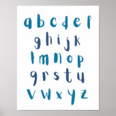 Blauw tinten alfabet kleine letters Kinder kamer Poster (Voorkant)